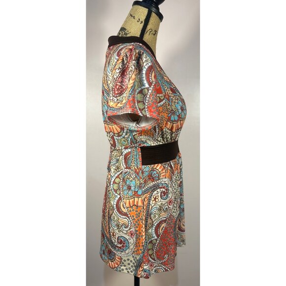 VTG Y2K Babydoll Top Sz L Paisley Print Tie Back Retro Hippie - Picture 3 of 7